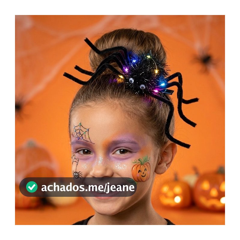 Presilha Aranha com LED 3 Funções Halloween Cabelo Maluco Infantil e Adulto