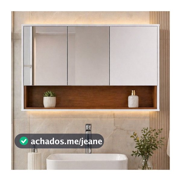 Promoção! Espelheira/Armário Banheiro Grande Havana Nichos e Porta - Branco/Nature