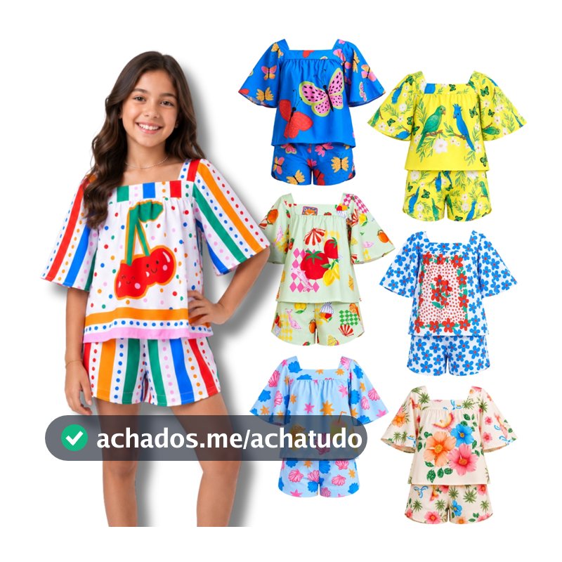 Roupa Infantil Menina – Kit 2 Pçs: Short + Blusa Estampas Exclusivas