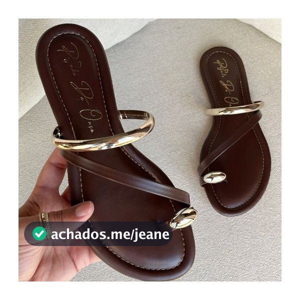 Sandália Feminina Rasteira Delicada Detalhe Tira Dedo Metalizado Elegante Confortável Lançamento