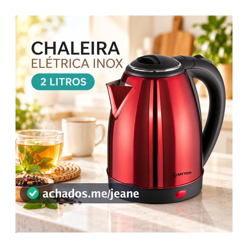 Chaleira Elétrica 2L Inox Vermelha 220V/127V Jarra para Café e Chá Aquecimento Rápido