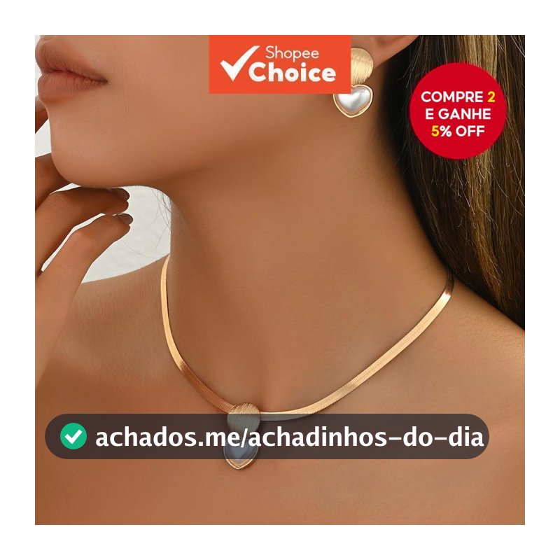 Conjunto De Joias De Brinco De Colar Geométrico De Coração Elegante Para Mulheres