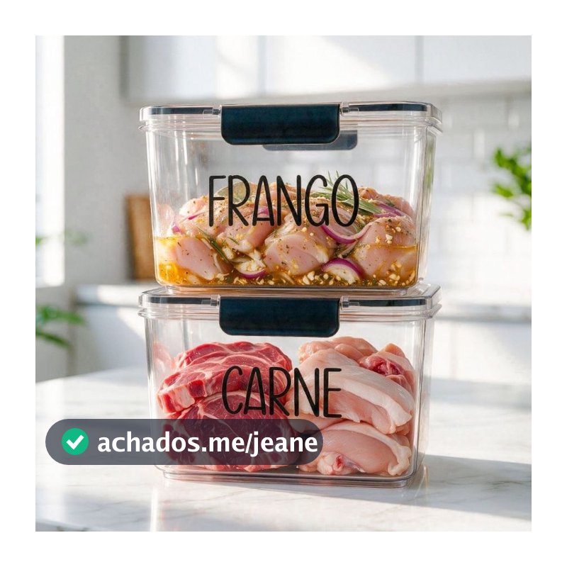 Kit Organizador Carne e Frango de Geladeira 1,9L - Pote Hermético com Etiqueta | Avulso ou Kit