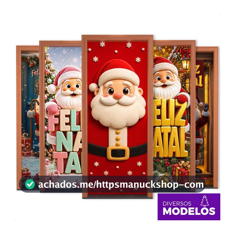 Capa de Porta Natal Papai Noel Decoração Natalina Tecido Sublimado Veste Fácil 0,85x2,10m
