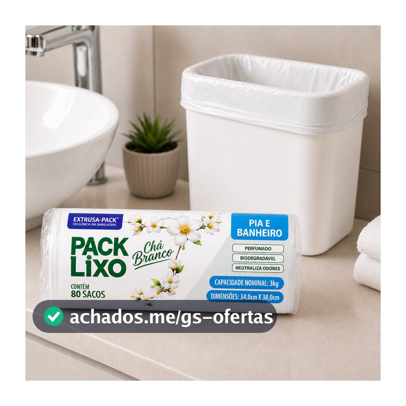 Saco de Lixo Chá Branco Perfumado Anti Odor Pia e Banheiro 240 Unidades Reforçado Kit 1 2 ou 3