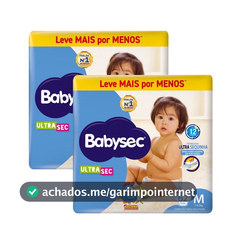 2x Fralda BabySec Hiper M 62un Ultrasec Galinha– Proteção por Mais Tempo Leve mais Pague Menos