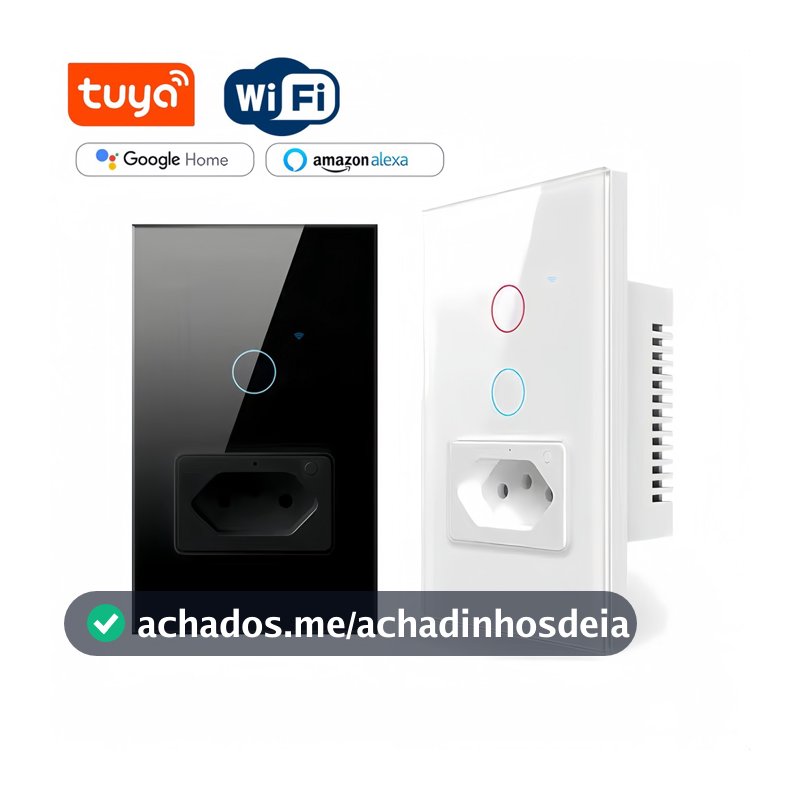 Interruptor Inteligente WiFi com Tomada e Painel Touch de Vidro Temperado, Compatível com Alexa e Google