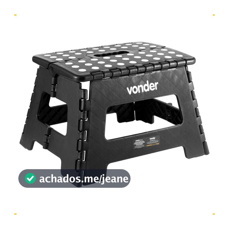 Banqueta Dobrável Plástico 22cm 150kg Preto Vonder