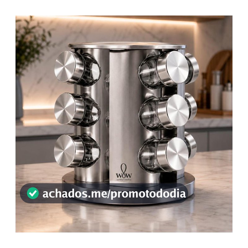 Porta Tempero Inox Giratório Vidro 12 Potes 360