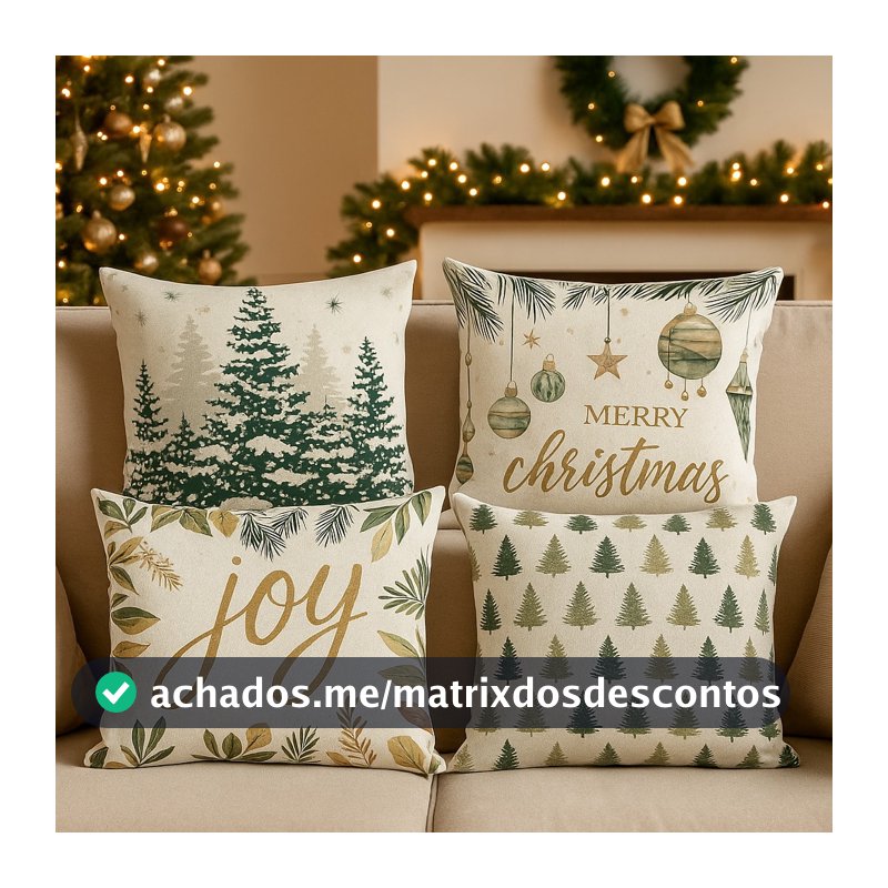 Kit 4 Capas de Almofada Natal 43x43 - Diversas Estampas de Natal Decoração Natalina
