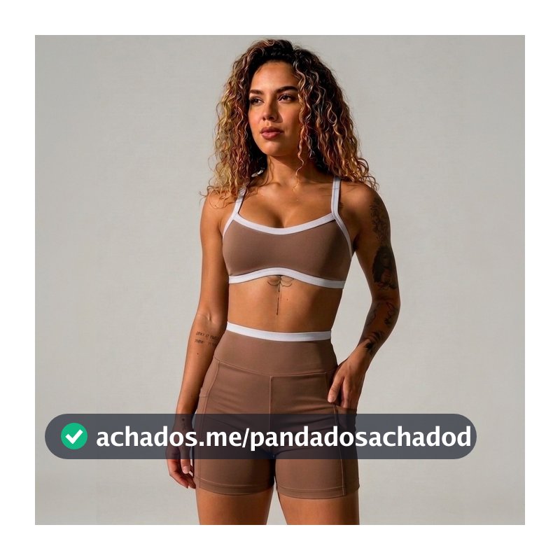 Conjunto Fitness Poliamida Premium Top Biquini e Shorts com Bolso Cós Alto Sem Transparência