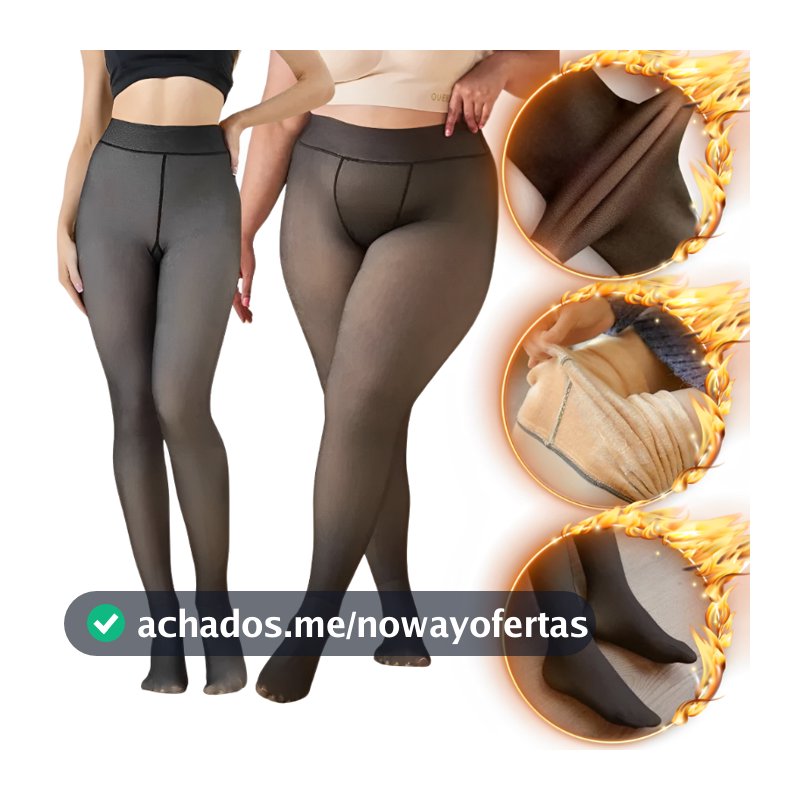 Meia-Calça Térmica Feminina Peluciada Translúcida Alta Elasticidade Super Quente Para Inverno