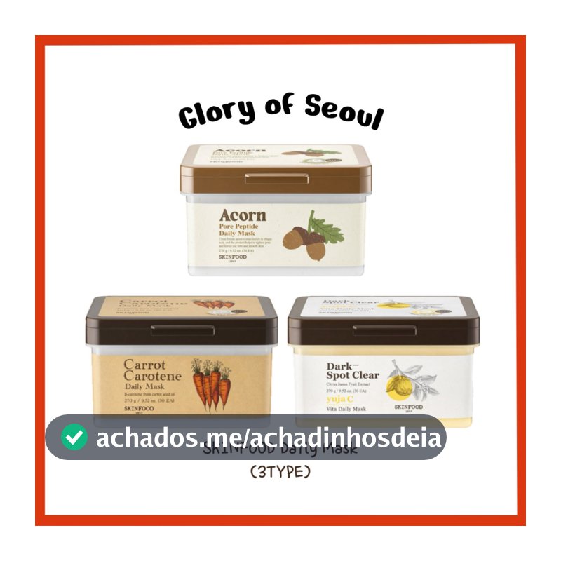 [SKINFOOD] Daily Mask (3 TYPE) 270g (30Sheets) | Carrot Carotene / Acorn Pore Peptide / Yuja C Vita daily mask