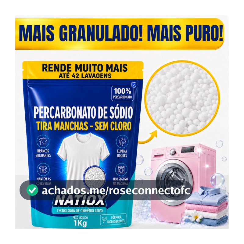 Percarbonato Granulado Original + 100% Puro Oxigênio Ativo Premium Remove Manchas Difíceis e Devolve o Branco