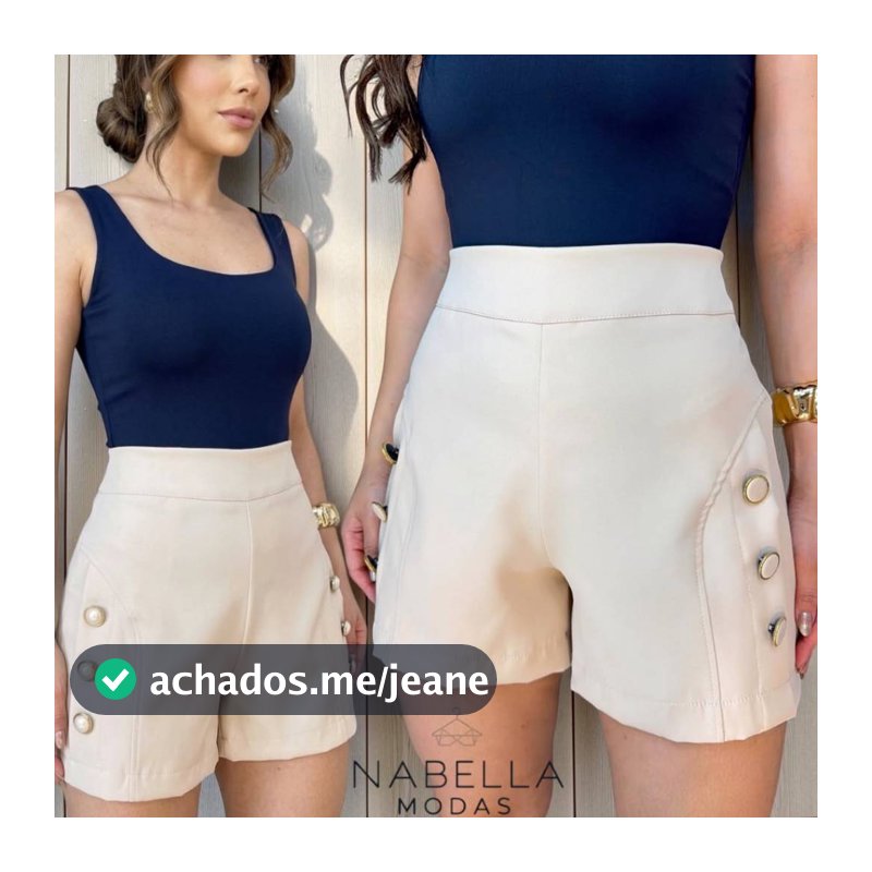 Shorts Alfaiataria Feminino Elegante Botoes Laterais Cintura Alta