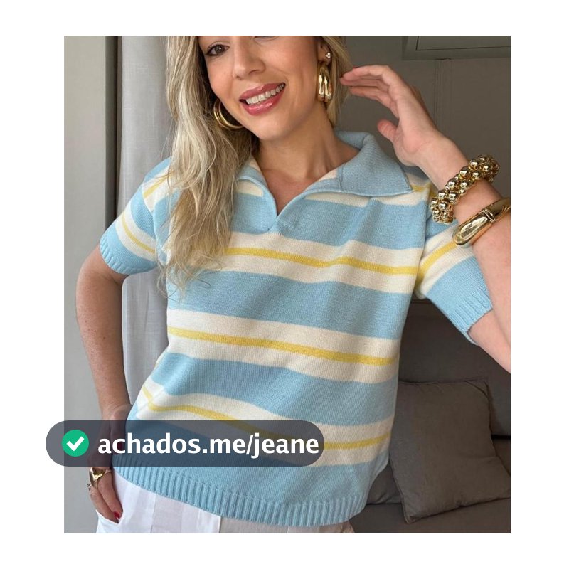Camiseta Gola Polo Tricô  Blusa Modal Feminina Listrada Verão Calor