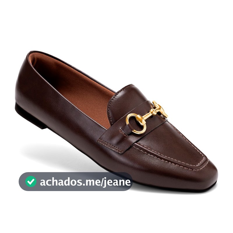 Mocassim Feminino Lumiss Clássico Casual Bico Quadrado Enfeite Bridão Dourado Básico Confortável