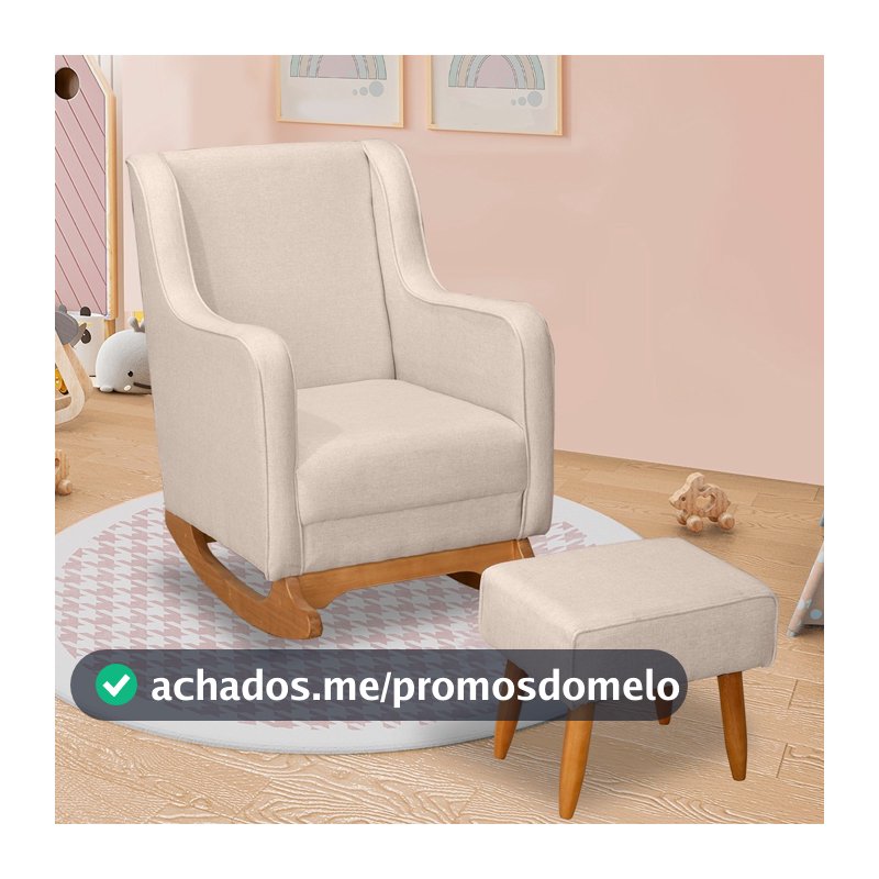 Poltrona Balanço Amamentação Aquila Com Puff Linho