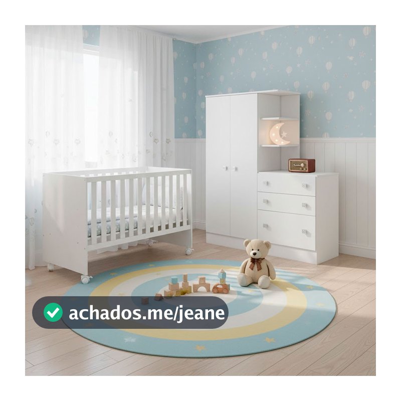 Quarto Bebê Infantil Doce Sonho Berço Reto Rodizio e Guardar Roupas com Cômoda Qmovi