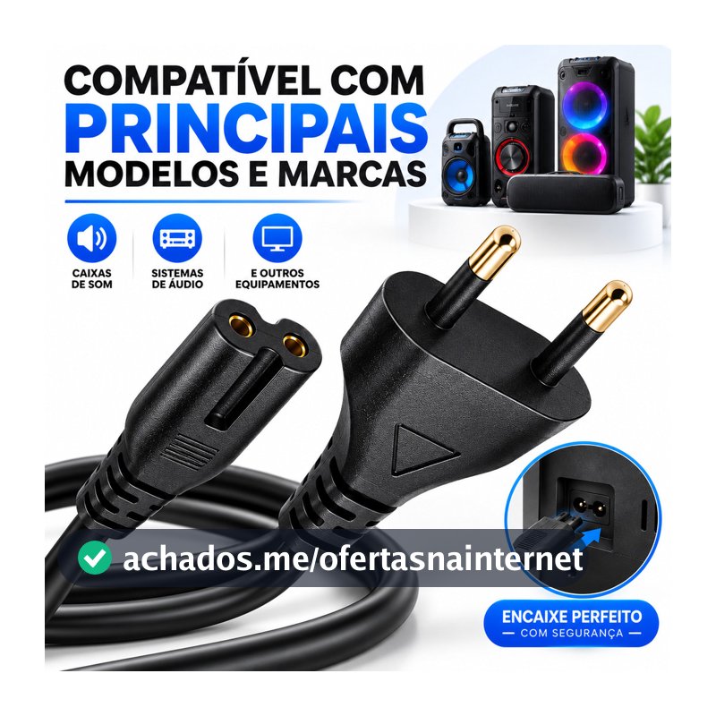 Cabo de Energia Bipolar 1,5m para Caixa de Som Bluetooth — Compare a Entrada