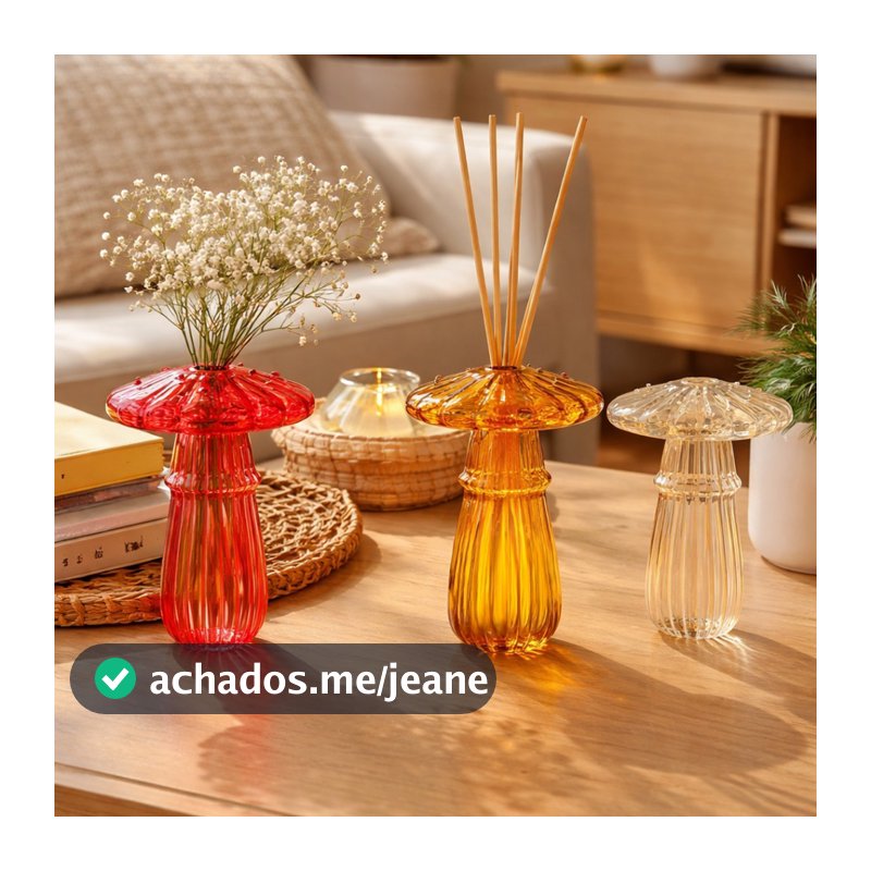 Vaso Cogumelo Vidro Decorativo  Porta Plantas Flores Secas Difusor Aromas Decoracao Moderna