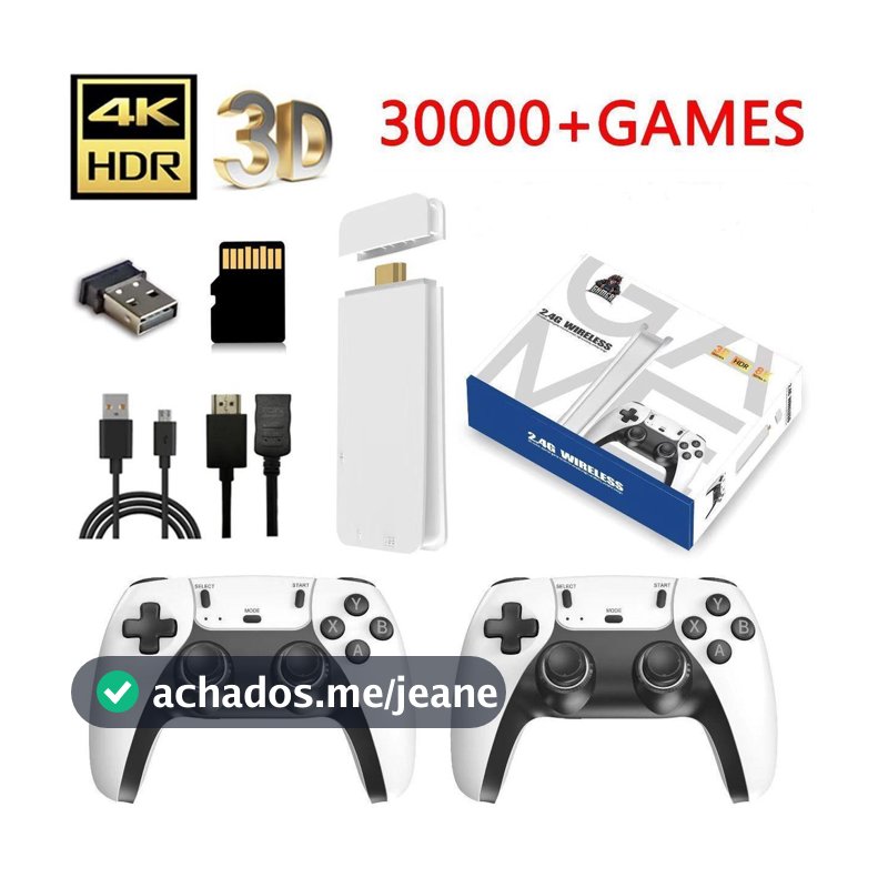2025 Novo Videogame Stick M15 Pro 4k 64gb Hdmi Com 2 Controles Sem Fio + 2000 Jogos
