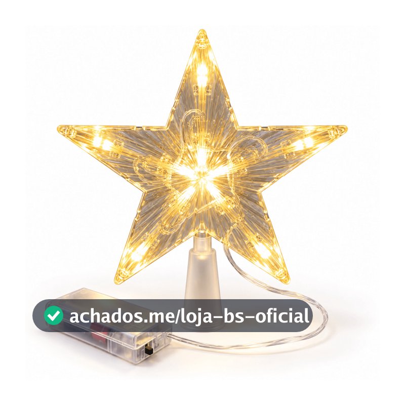 Estrela LED Ponteira de Árvore Natalina Iluminada Cristal Decoração