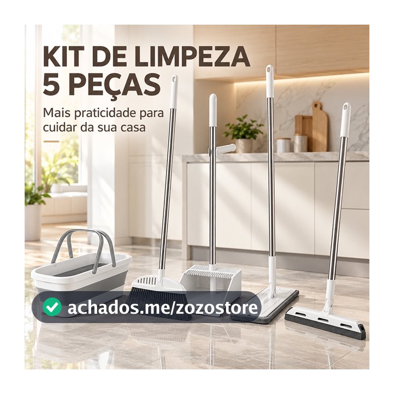 Kit Completo de 5 Peças para Limpeza Vassoura + Rodo + Pá  +balde e Rodo Conjunto de esfregão -S7