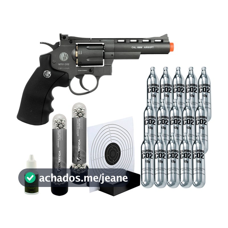 Revólver Airgun Rossi W701 Co2 Semiautomático 420fps Full Metal com Esferas Alumínio, 15 Co2 e Alvo