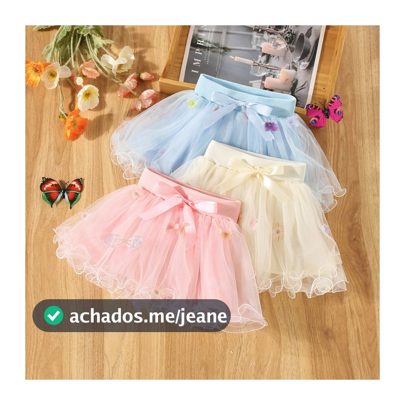 Saia De Verão Para Menina Toddler Curta Tridimensional De Gaze Floral Puffy Bow