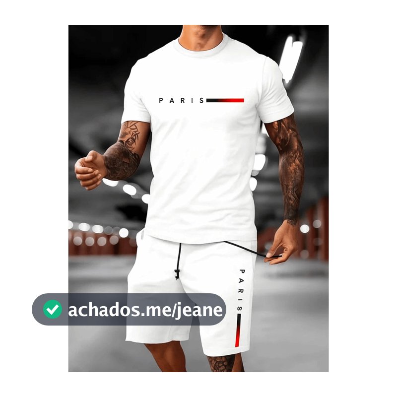 Conjunto Streetwear Masculino Camiseta Camisa T-Shirt Paris Color + Bermuda Short mole