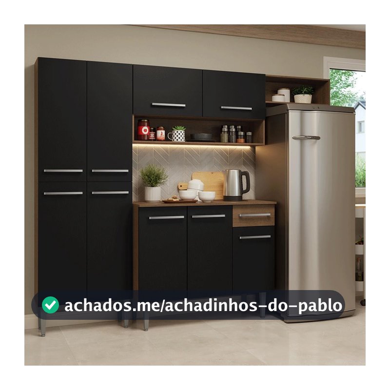 Armário de Cozinha Completa 229cm Rustic/Preto Emilly Madesa 016