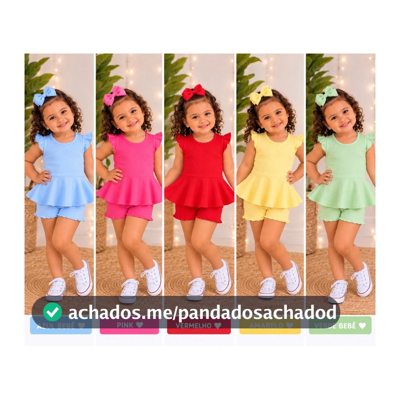 conjunto verão Blusa peplum + short + laço de cabelo