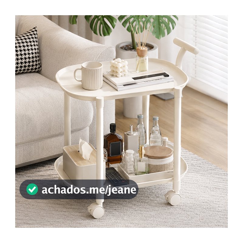 Mesa Lateral Móvel 2 Andares com Rodas Trava e Alça, Carrinho Organizador para Quarto e Sala