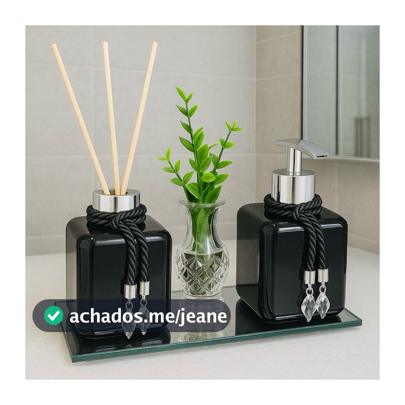 Kit Lavabo Banheiro Pet Preto Com Vasinho de For e Bandeja