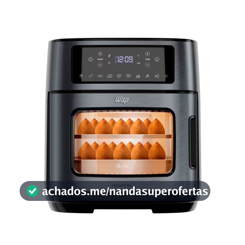 Fritadeira Elétrica Sem Óleo Air Fryer WAP Oven WAOD2 Antiaderente 12 litros 1800W Black Inox