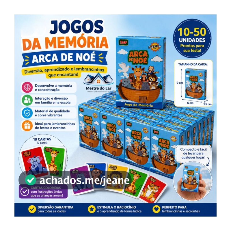 kit 10-50 Jogo da Memoria Arca de Noé Brinquedo Infantil Lembrancinha Prenda Educativo Didático Bíblico