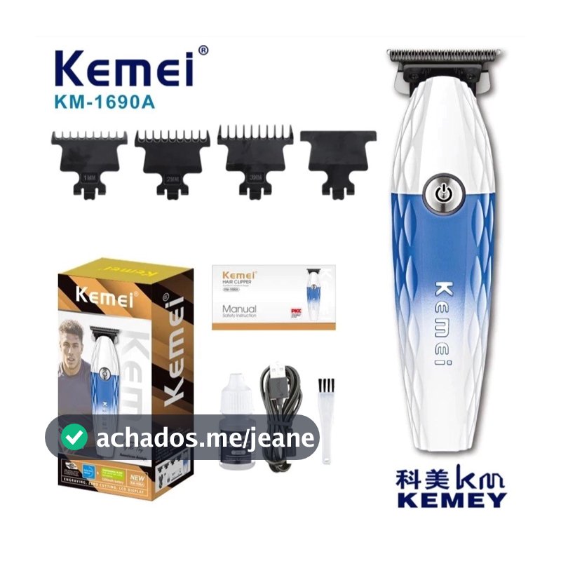 Máquina De Acabamento Profissional Cabelo Barba Kemei Sem Fio Recarregável 10W 7700RPM