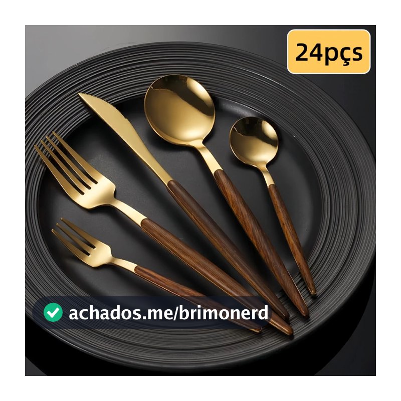 Faqueiro 24/48 Peças Aço Inox Cabo Estampa De Madeira