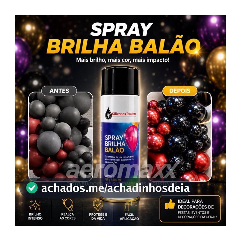 Spray Brilha Balão 300ml Bexiga Látex Metalizado Realça Cor Brilho Duradouro Festa Buffet Decoração Profissional