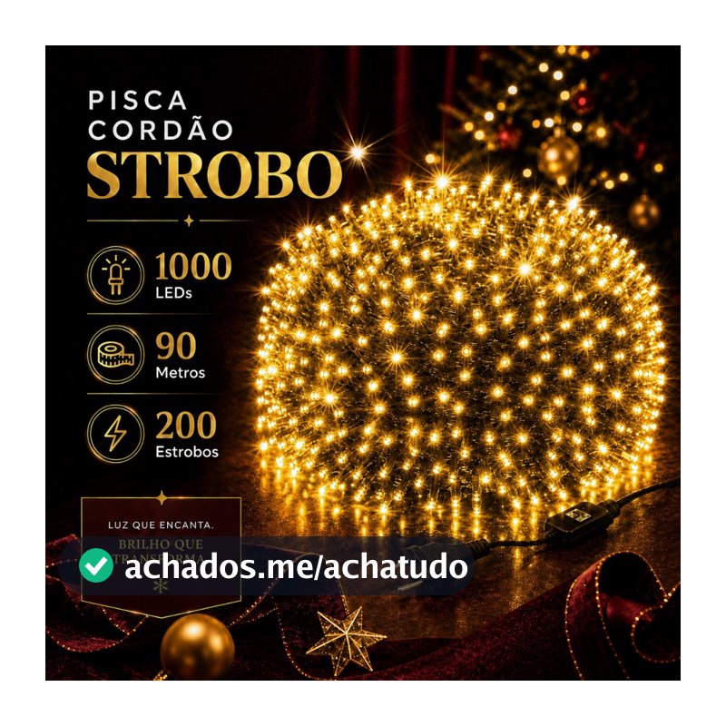 Cordão Strobo Natal 50/90/30 Metros Bivolt 500/1000/300 Leds Prova D'Água Luz Branco Quente