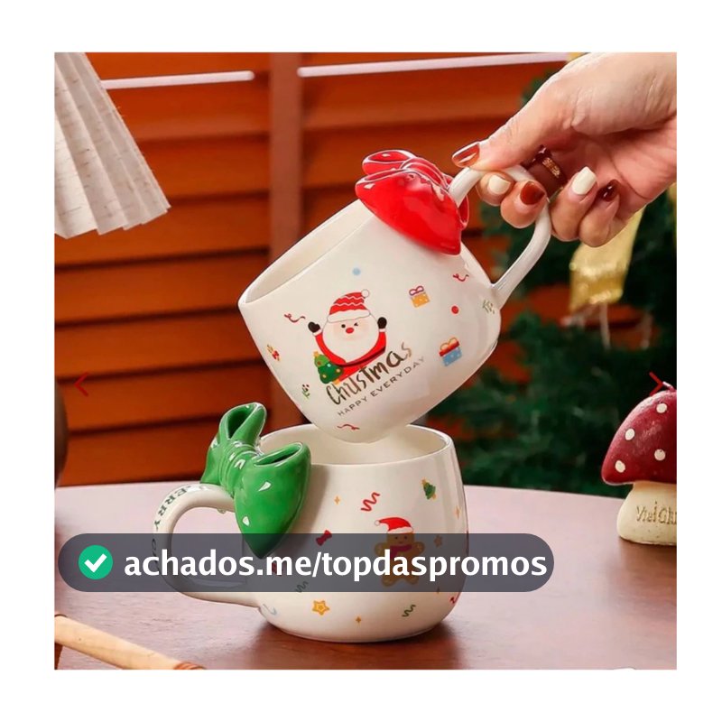 Caneca  Papai Noel em Cerâmica C/ Tampa e Colher 400ml - Natal