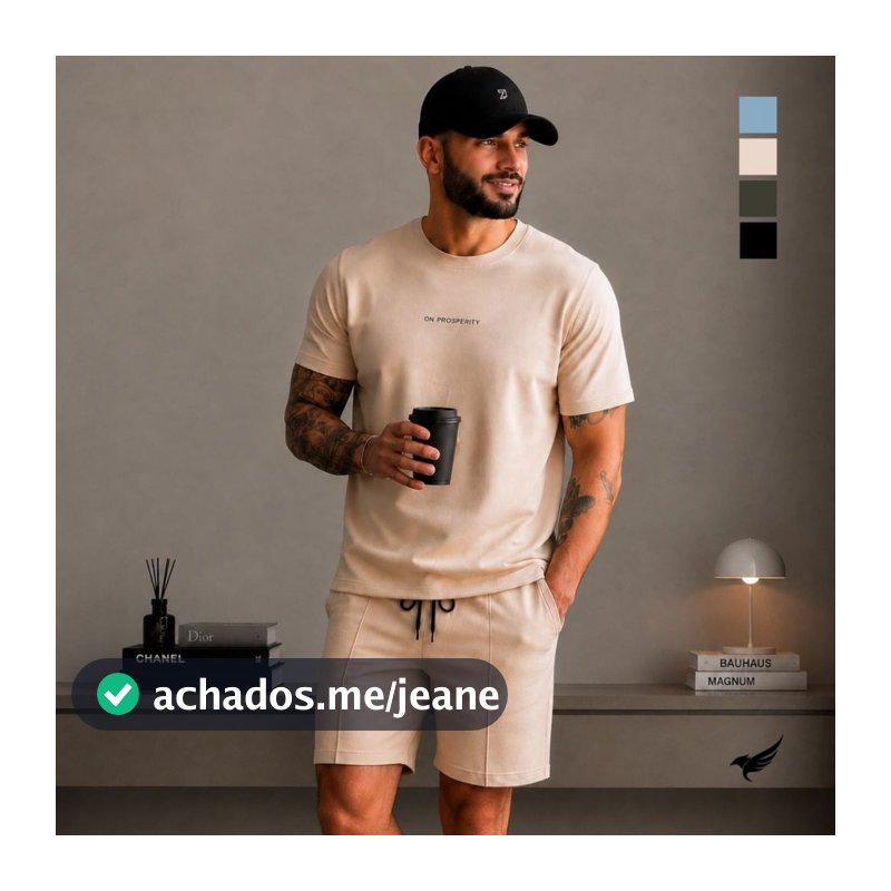 Conjunto Masculino Camiseta e Shorts Moletinho Casual