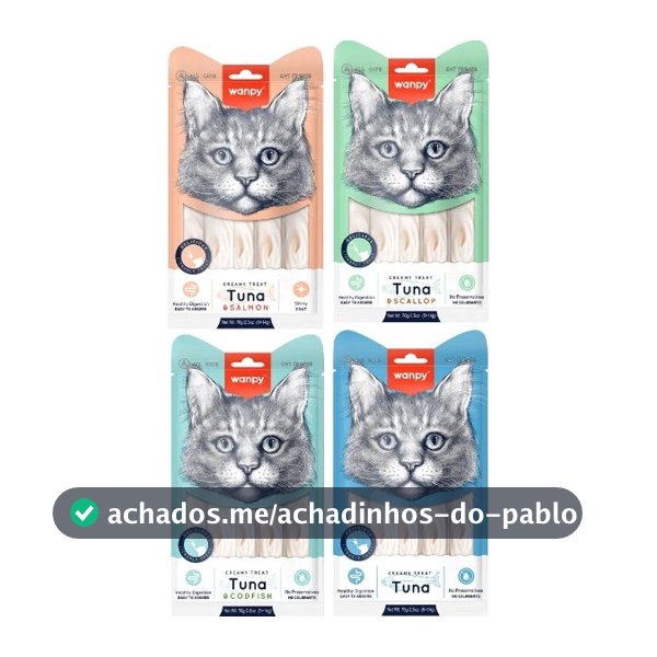 Kit 4 Wanpy Creamy Treat Petisco Cremoso para Gatos 70g – 20 Tubos