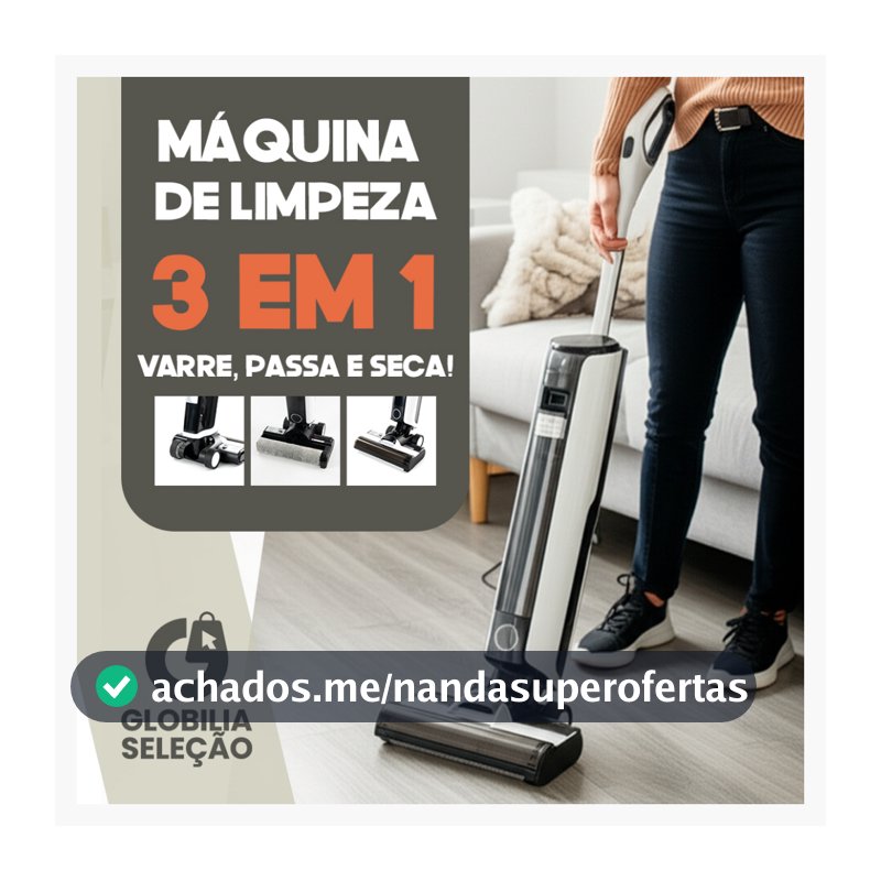 Máquina de limpeza 3 em 1 aspirar, lavar e secar Bivolt motor de tração bateria extra grande inclui balde de autolimpeza