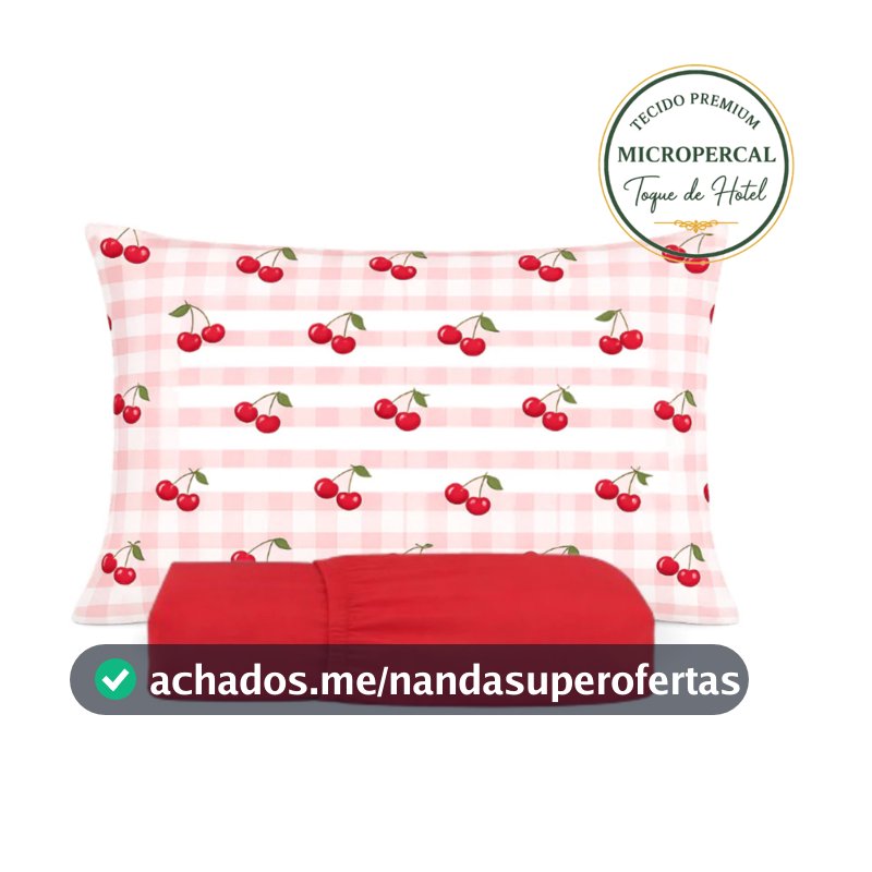 Kit Lençol 3 Peças Solteiro CASAL QUEEN KING  Cereja Xadrez Rosa Menina Maciez Toque Suave Antialérgico Percal 400 fios