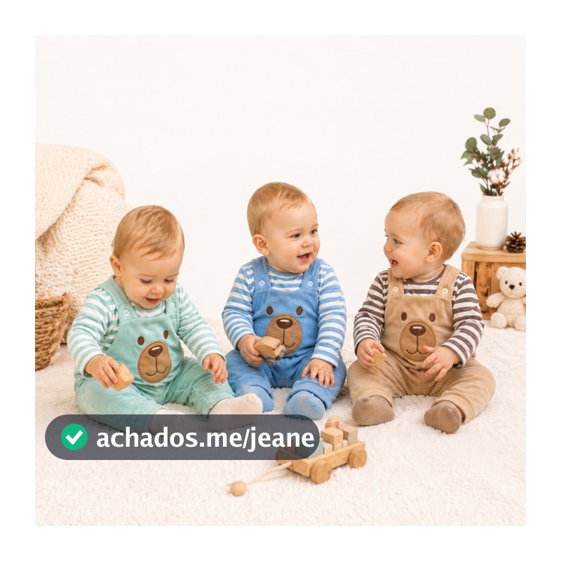 Conjunto Bordado para Bebê Menino Jardineira + Camiseta Manga Longa Listra Inverno Algodão