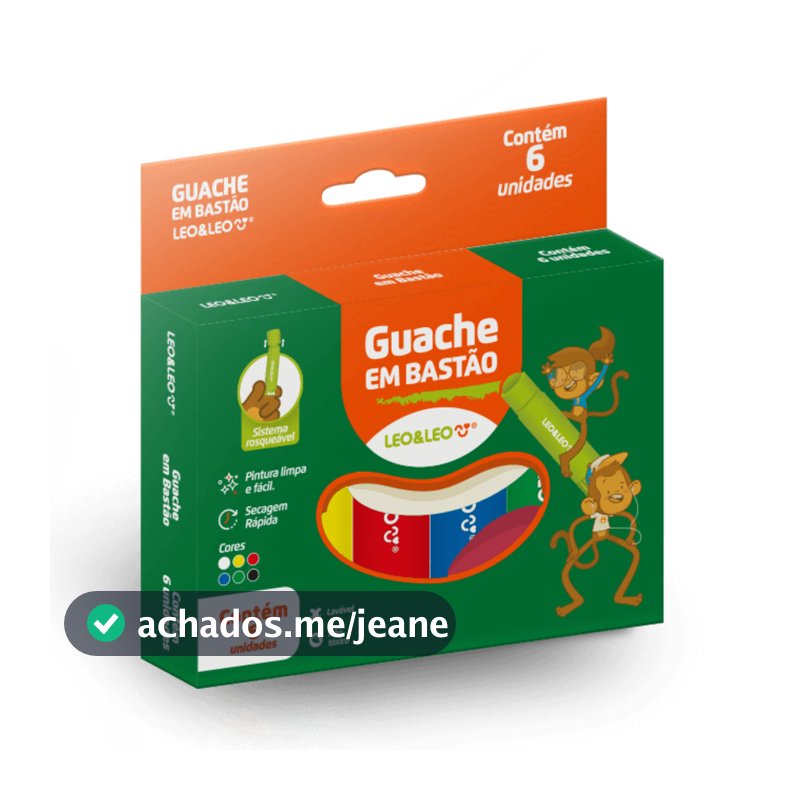 Tinta Guache Em Bastão Seca Rápido Infantil 6 Cores  Pintura  Fácil e Limpa Leo&leo