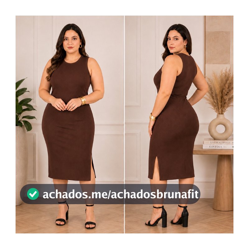 Vestido Feminino Regata com Fenda Lateral Canelado Midi