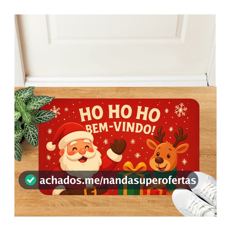 Tapete Decorativo Para Porta Decoração Natalina Feliz Natal Papai Noel Ho Ho Ho Bem Vindo